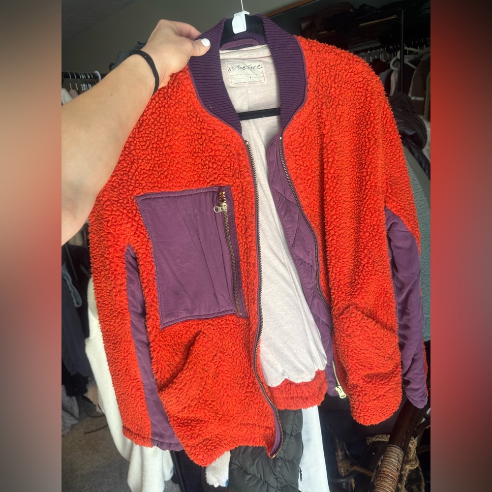 Free People Rivington fleece zip up size Small red with black purple vintage - Picture 11 of 16
